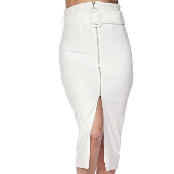 🤍 LAST ONE 🤍 High Waisted Belted Midi Skirt - Off White - Picture 3 of 8